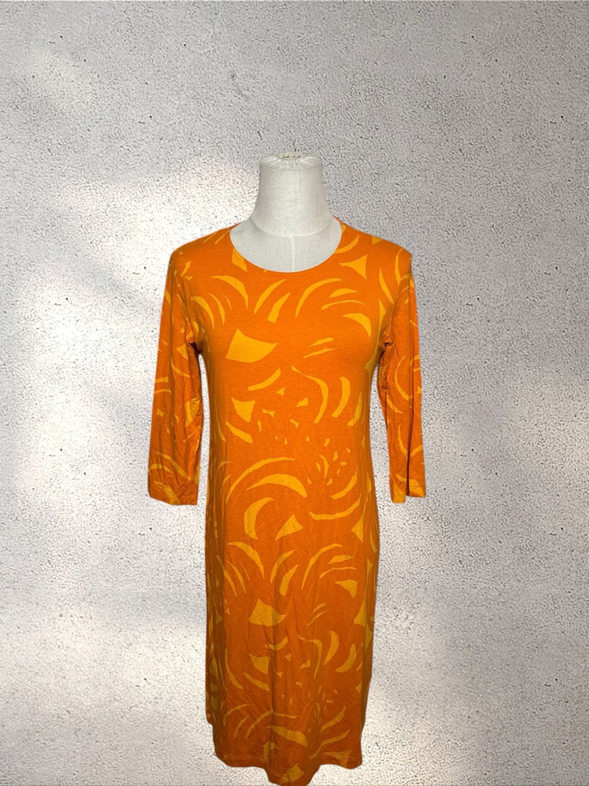 Marimekko Oranje Jurk met Gele Print - Maat M, Maat 38/40 (M), Oranje, Ophalen of Verzenden, Zo goed als nieuw