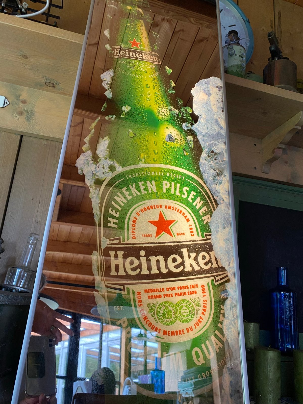 Heineken Lichtreclame Spiegel - 120x35,5 cm, Ophalen of Verzenden, Zo goed als nieuw, Reclamebord, Plaat of Schild, Heineken