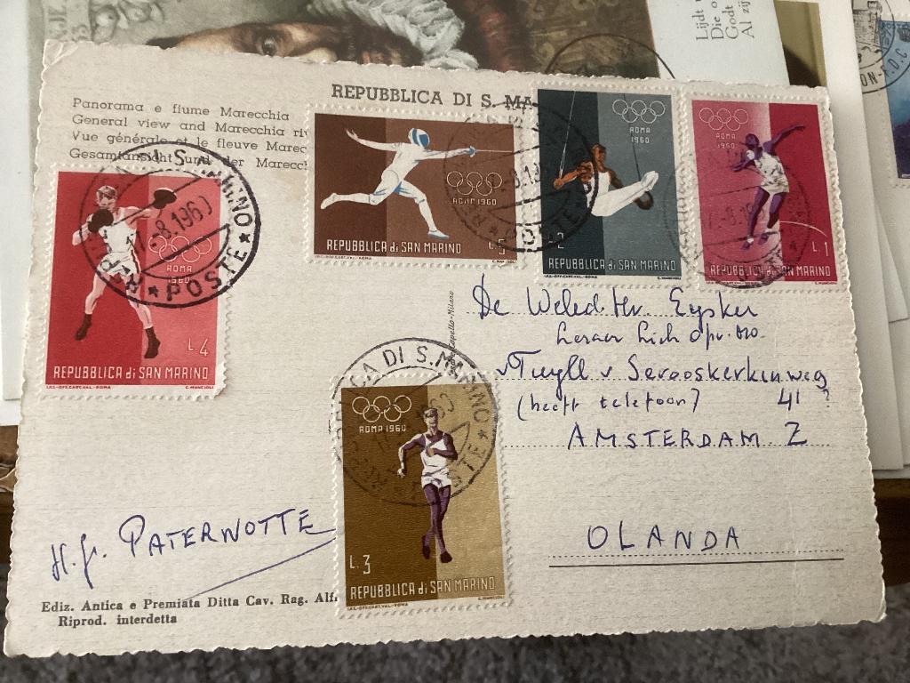 No1818 Kaart Olympische spelen 17-8-1960 Nederland jaargang, Postzegels en Munten, Postzegels | Eerstedagenveloppen, Ophalen, Beschreven