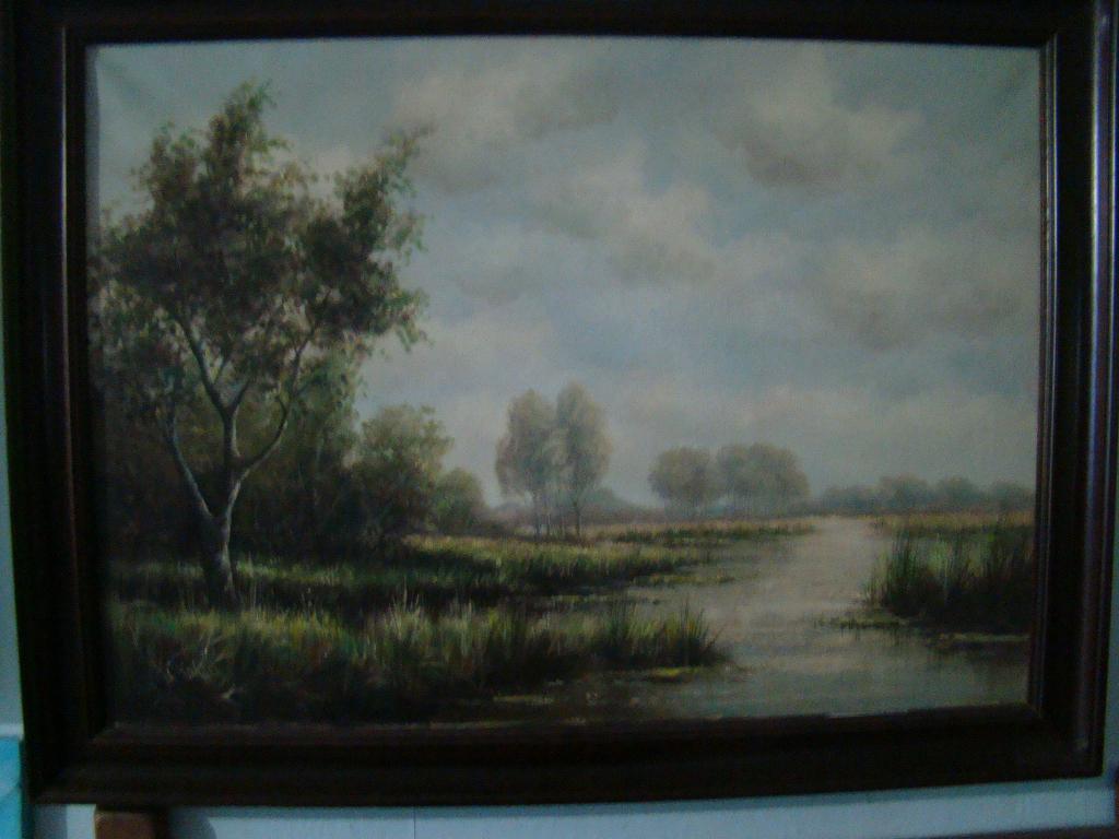Olieverf schilderij met een houten lijst - natuur, Antiek en Kunst, Kunst | Schilderijen | Klassiek, Ophalen
