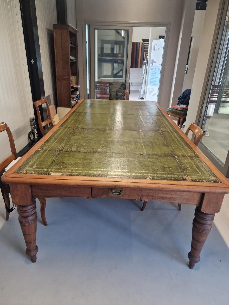 Grote, antieke tafel met groen leren blad, Antiek en Kunst, Antiek | Meubels | Tafels, Ophalen