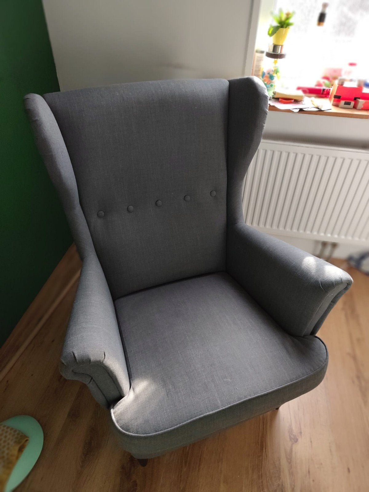IKEA Strandmon oorfauteuil donkergrijs, Ophalen, 75 tot 100 cm, Zo goed als nieuw, Stof