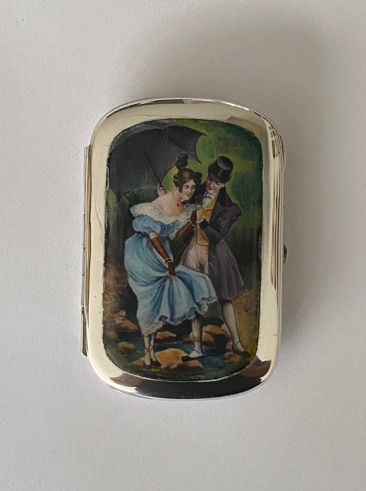 Zilver met emaille etui, ca 1900, Ophalen of Verzenden, Zilver