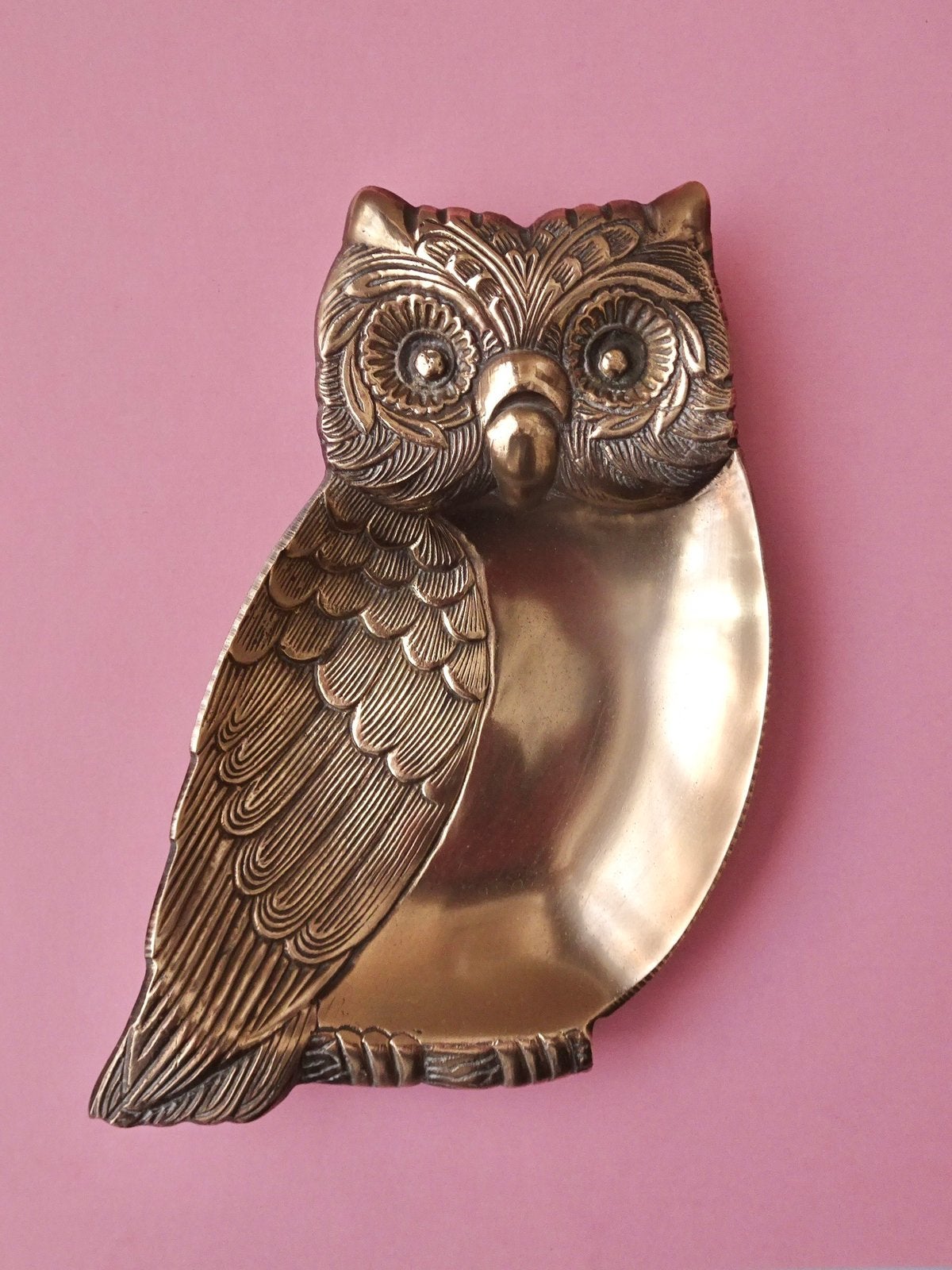 Vintage 70s uil uiltje design schaal messing goud klr vogel, Ophalen