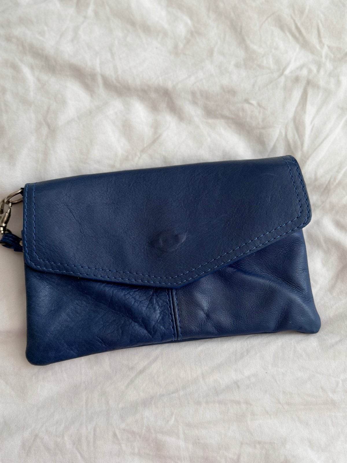 Sacha blauw leren clutch / polstasje, Ophalen of Verzenden, Gebruikt, Blauw, Avondtasje