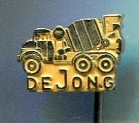 De Jong betoncentrale geel op zilverkl speldje ( C_131a), Ophalen of Verzenden, Zo goed als nieuw, Transport, Speldje of Pin