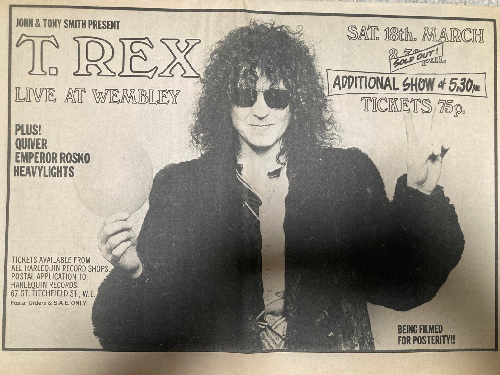 T.REX A3 advertentie Wembley, Ophalen of Verzenden, Gebruikt, A1 t/m A3