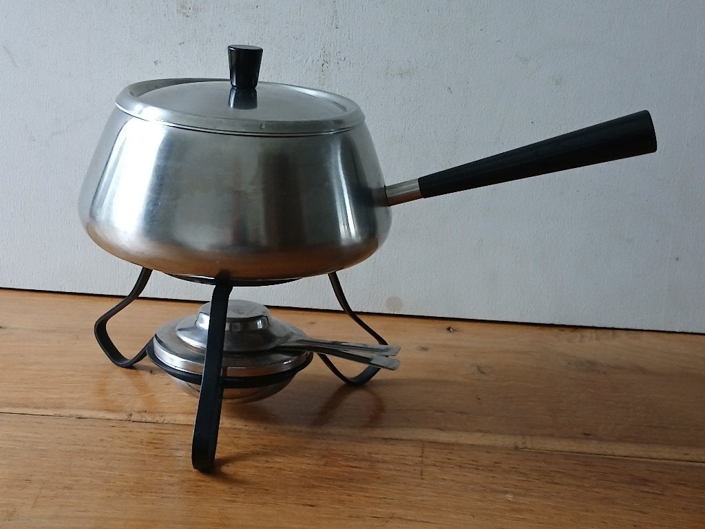 Vintage Sfinx rvs fonduepan, made in Switserland, Zilver, Ophalen of Verzenden, Metaal, Overige merken