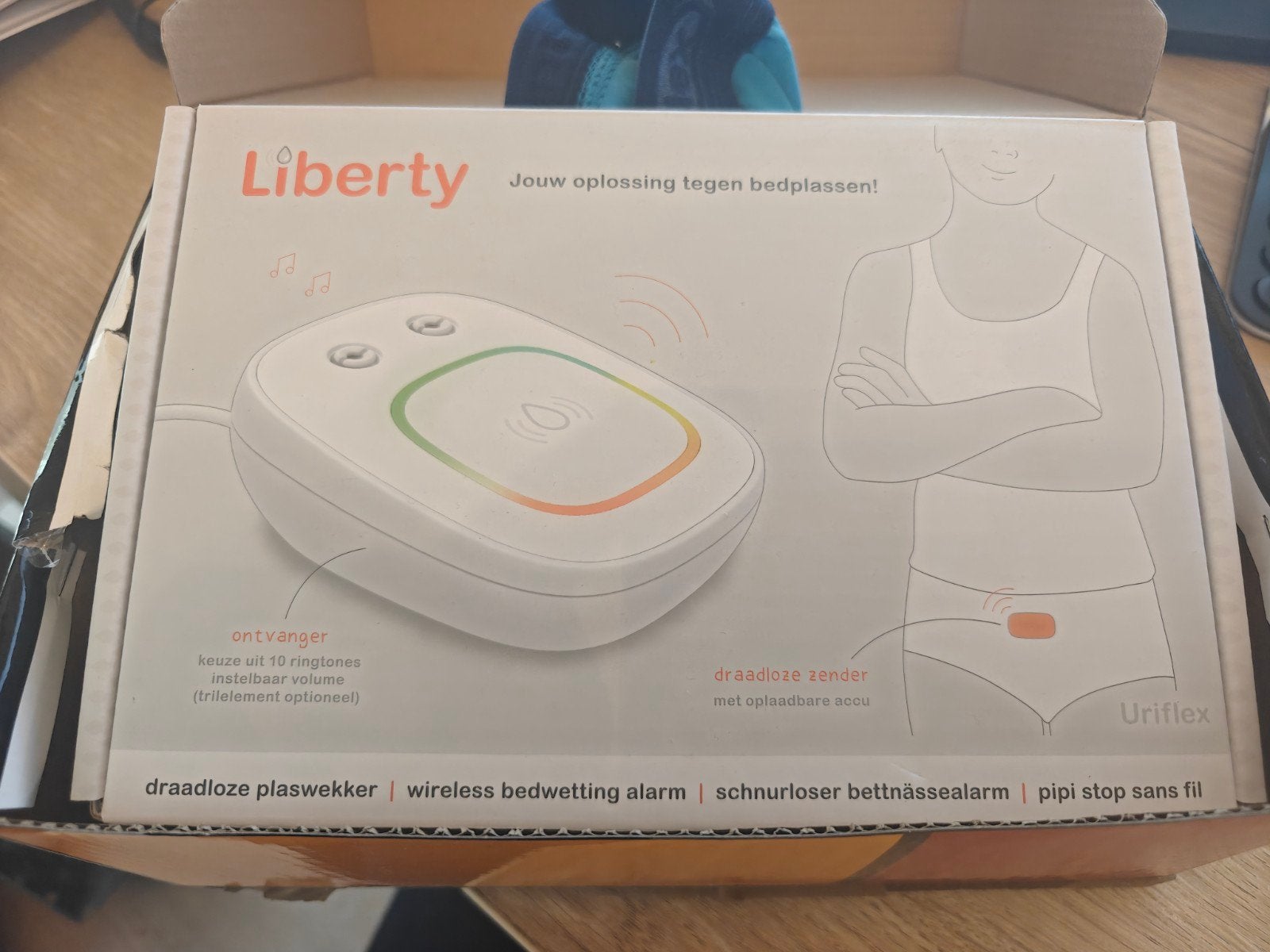 Liberty draadloze plaswekker met 3 Uriflex broekjes, Ophalen of Verzenden, Gebruikt