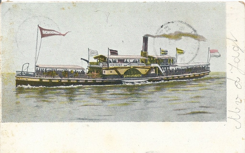 Schoonhoven Veerpont 1906 met mensen (mooi), Verzenden, Voor 1920, Gelopen, Zuid-Holland