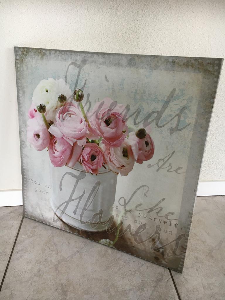 Canvasdoek schilderij wanddecoratie pioenrozen in een vaas, Schilderij, Ophalen of Verzenden, Zo goed als nieuw, Met ophangsysteem