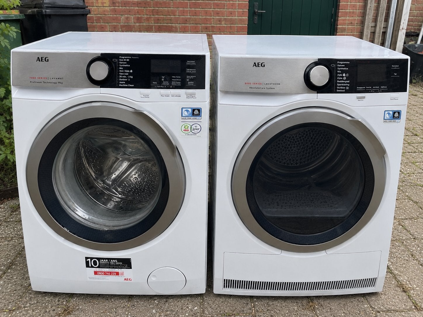AEG L7FE794CBS Wasmachine en Droger set 8000 Serie lavatherm, 8 tot 10 kg, Ophalen of Verzenden, Zo goed als nieuw, 85 tot 90 cm
