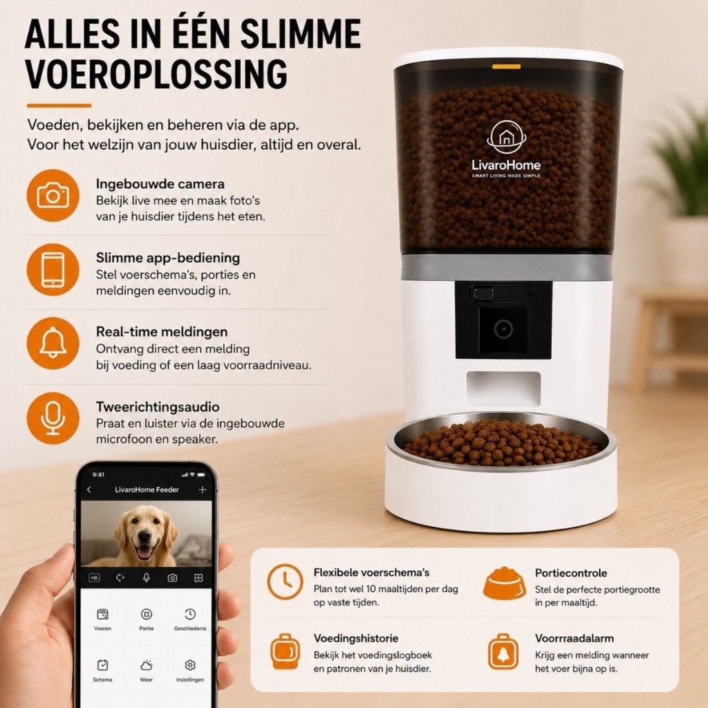 Automatische voederbak kat met camera - Nieuw in doos, Dieren en Toebehoren, Info@livarohome.nl, Livaro Home, Nieuw, Ophalen of Verzenden