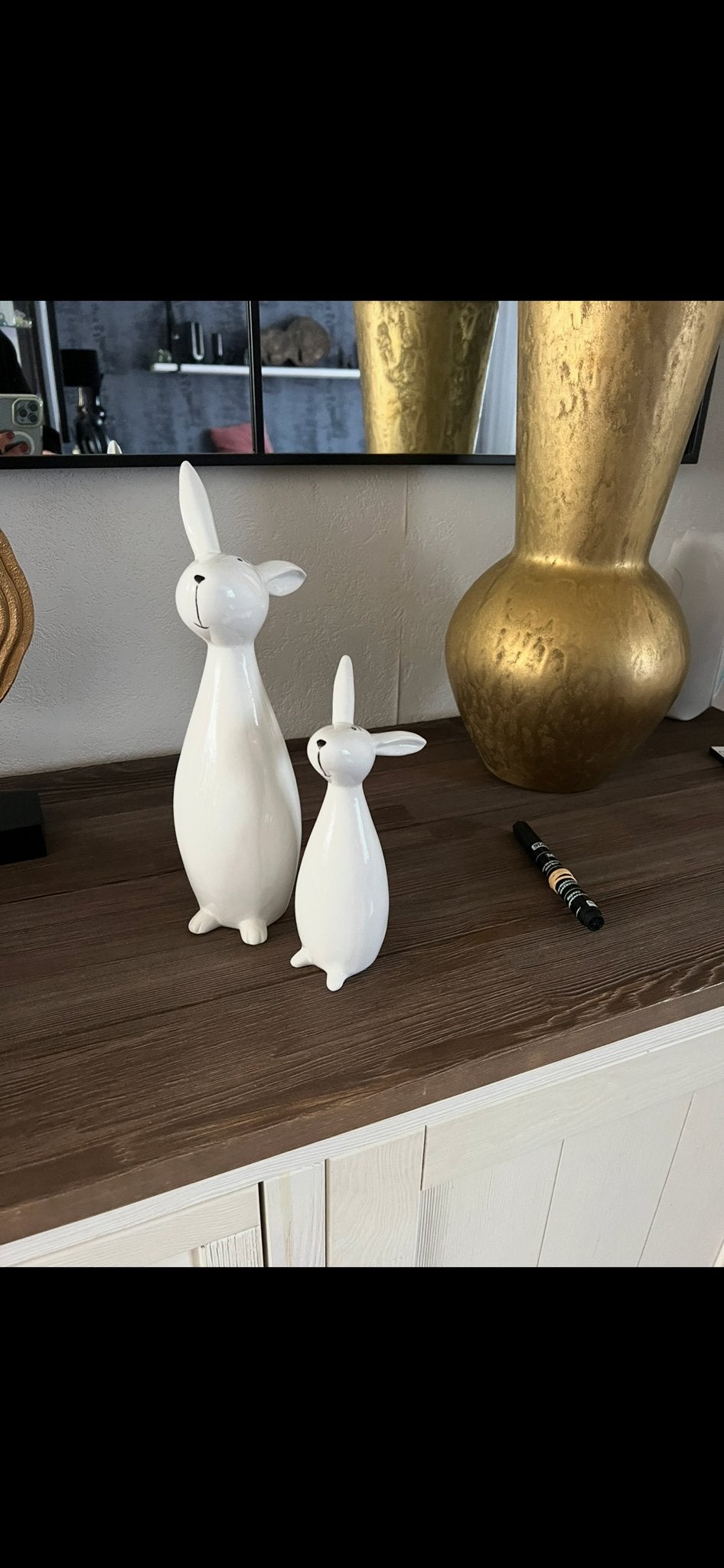 Set van 2 Witte Keramische Konijnen Decoratie, Ophalen of Verzenden, Zo goed als nieuw, Modern, Wit