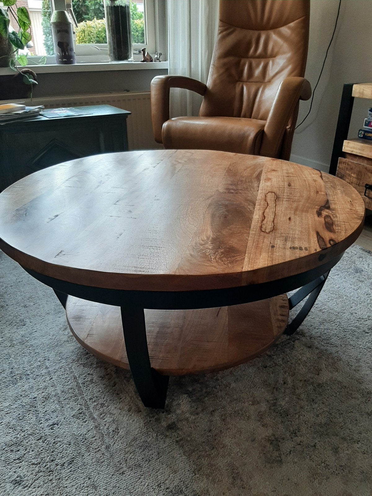 MANGO HOUTEN SALONTAFEL 90 CM, Ophalen, 50 tot 100 cm, Rond, 50 tot 100 cm