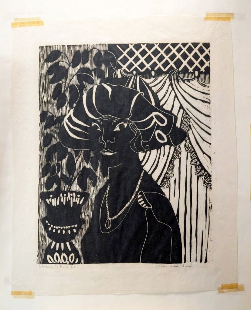 houtsnede, 1950 - 1999, Portret, 42 cm, Ophalen of Verzenden