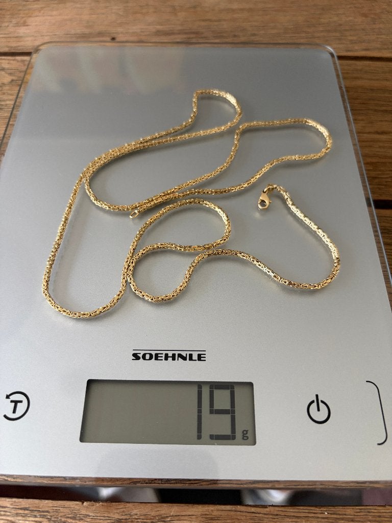 Koningsketting goud 14kt 585 80cm 2mm 19gr massief, Sieraden, Tassen en Uiterlijk, Kettingen, Ophalen, Zo goed als nieuw, Goud