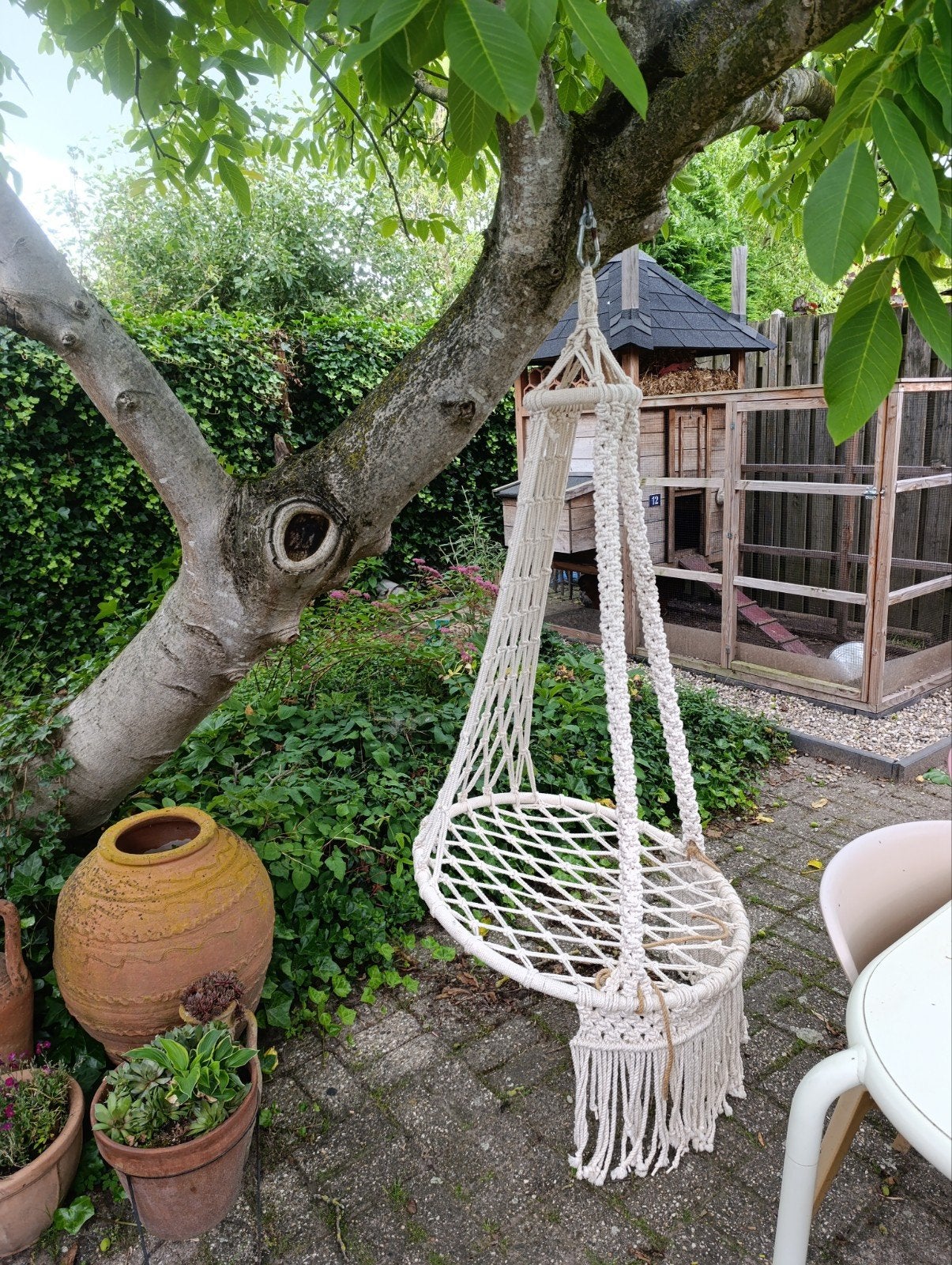 Macrame hangstoel - bohemian style tuinstoel, Ophalen of Verzenden, Binnen, Opvouwbaar