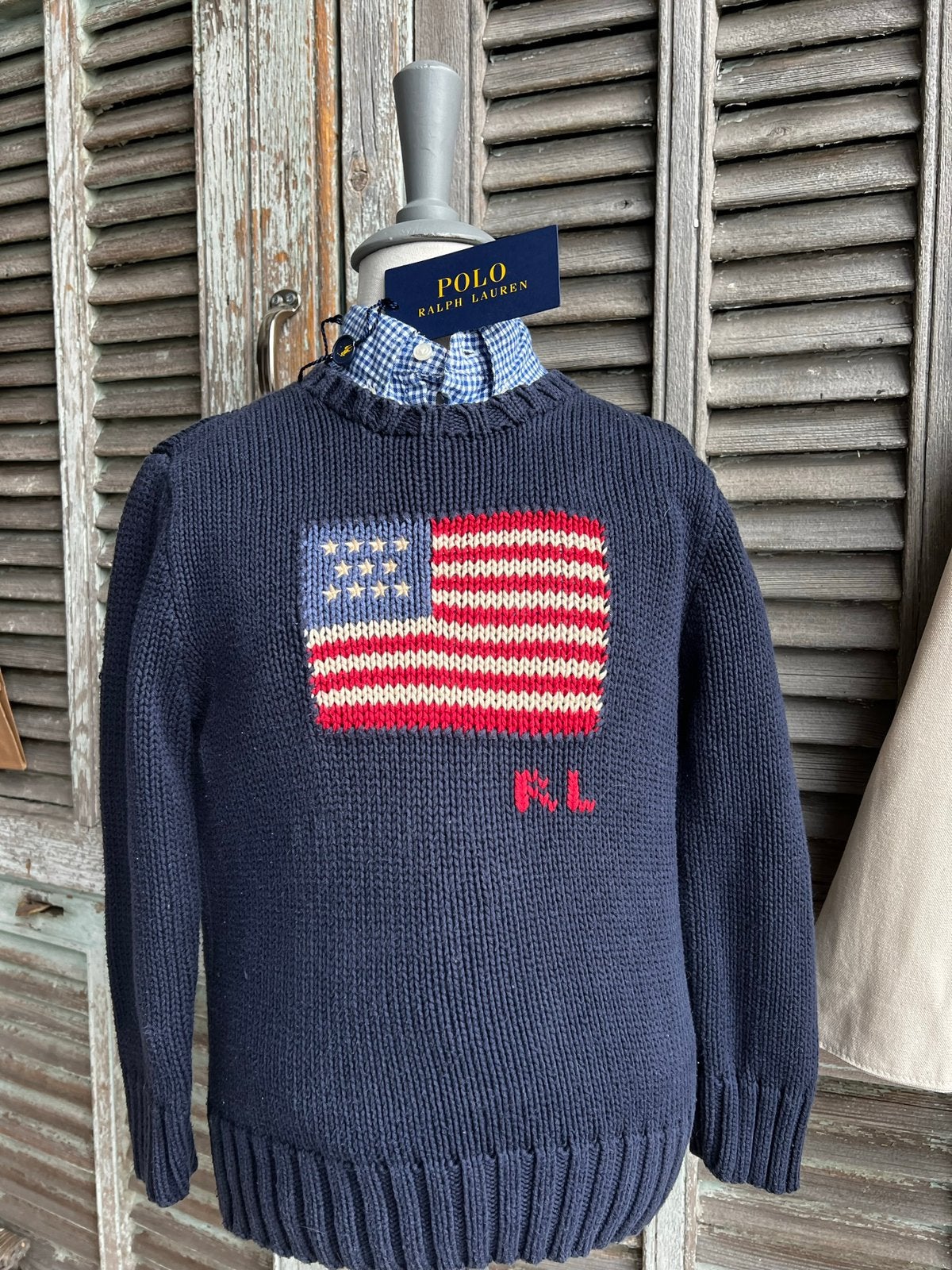 Schitterende RALPH LAUREN crewneck knitted flag trui size 8, Trui of Vest, Ophalen of Verzenden, Zo goed als nieuw, Jongen