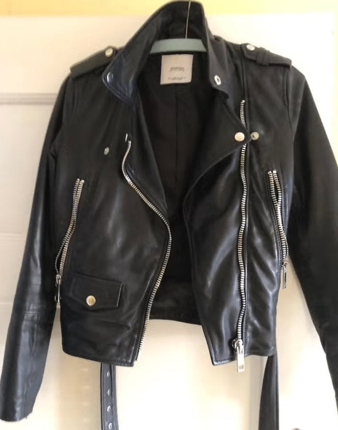 mooi leren biker jacket jasje met ceintuur Mango mt S ZGAN, Kleding | Dames, Mango, Verzenden, Zwart, Zo goed als nieuw