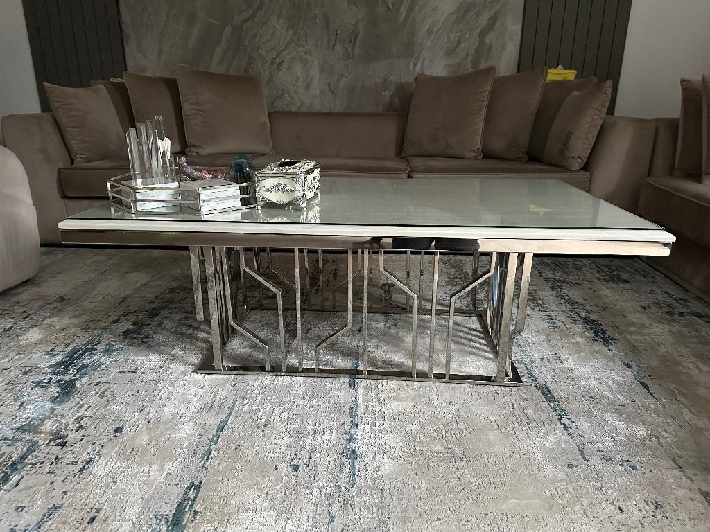 Salon- en eettafel + 4 stoelen, Ophalen, Zo goed als nieuw, 4 tot 6 stoelen
