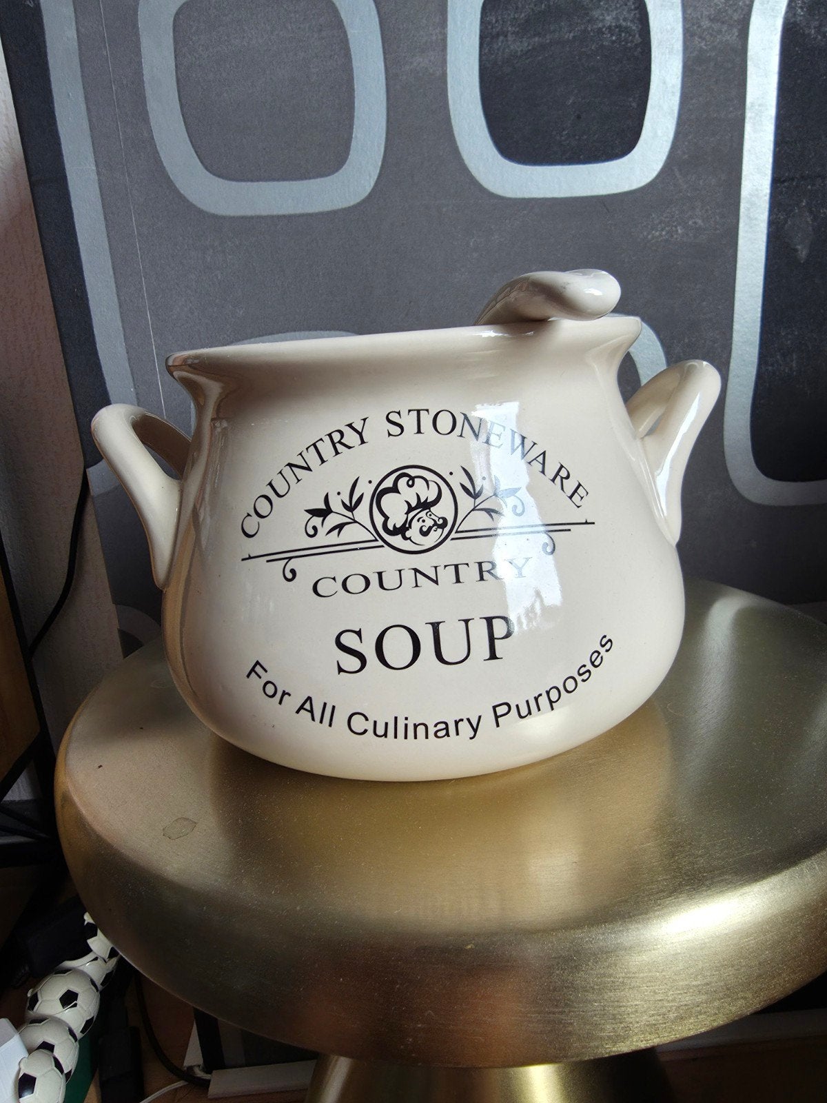Country Stoneware soepkom met lepel (zonder deksel), Overige merken, Keramiek, Ophalen of Verzenden, Zo goed als nieuw