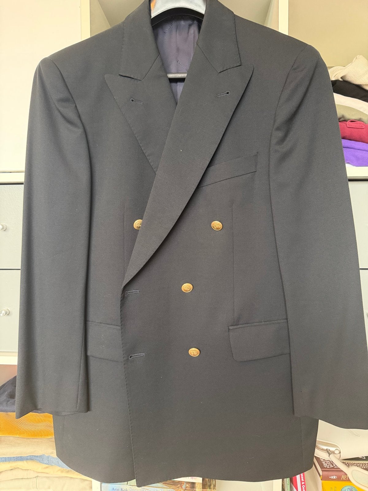 Burberry London Blazer - Donkerblauw met gouden knopen, Ophalen of Verzenden, Zo goed als nieuw, Maat 52/54 (L), Blauw