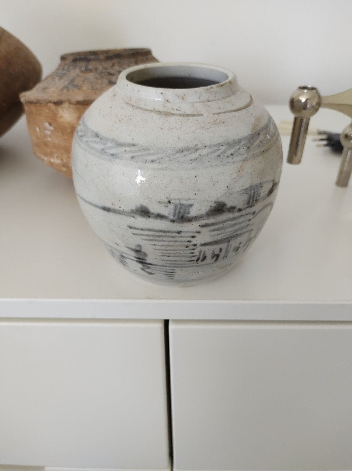Chinees gemberpotje grijs, Huis en Inrichting, Woonaccessoires | Vazen, Overige kleuren, Aardewerk of Porselein, Ophalen of Verzenden