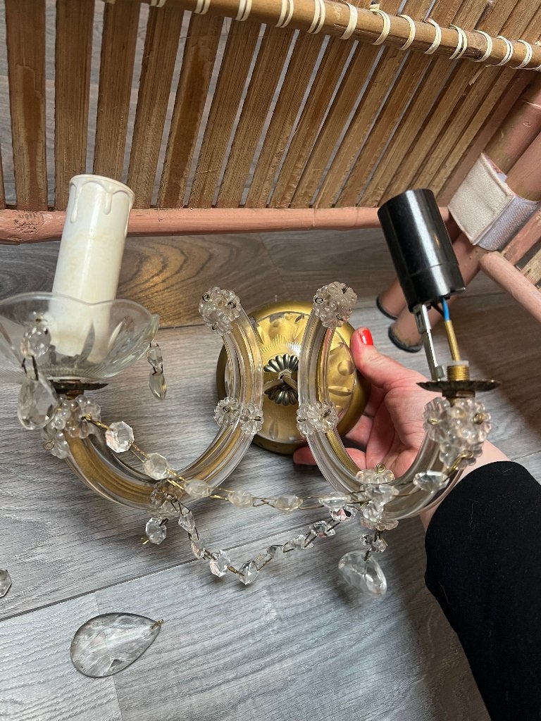 vintage kristallen Maria Theresia wandlampje lampje pegels, Antiek en Kunst, Ophalen of Verzenden