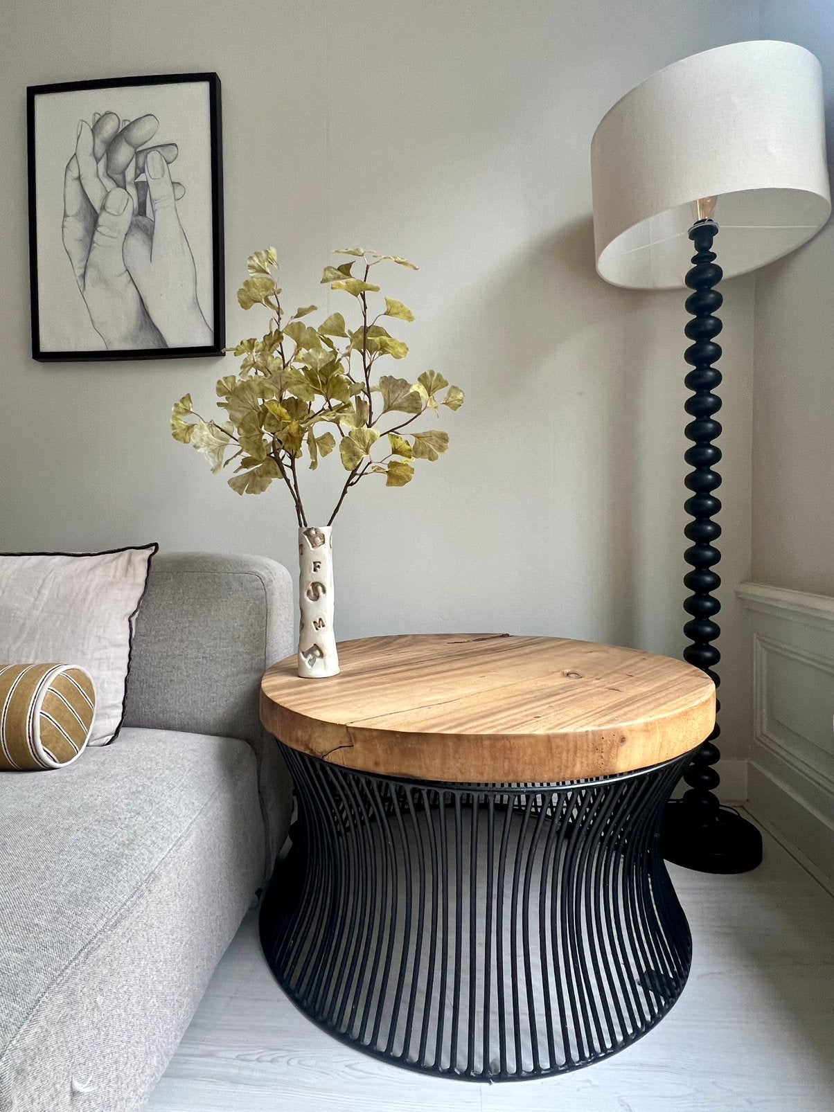 Salontafel staal en hout, 50 tot 100 cm, Rond, 50 tot 100 cm, Zo goed als nieuw