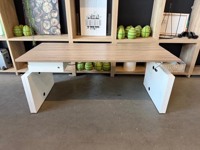 Verstelbaar bureau / tafel met slinger, kabelgoot,3 stuks, Huis en Inrichting, Bureaus, Gebruikt, In hoogte verstelbaar, 180 cm