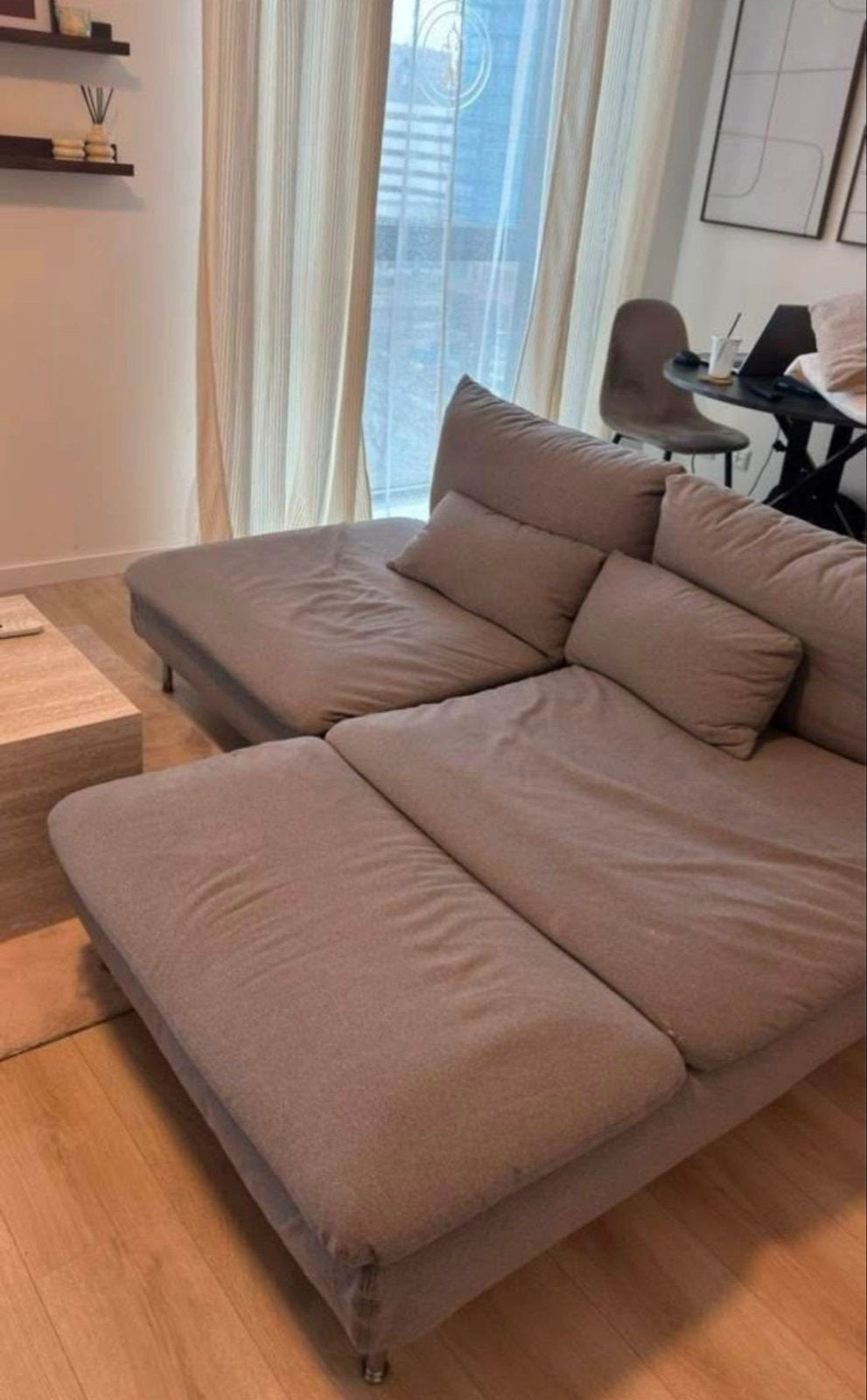 IKEA SÖDERHAMN 2-zitsbank met chaise longue, Tonerud grijs, Huis en Inrichting, Ophalen, Gebruikt, 150 tot 200 cm, Hoekbank