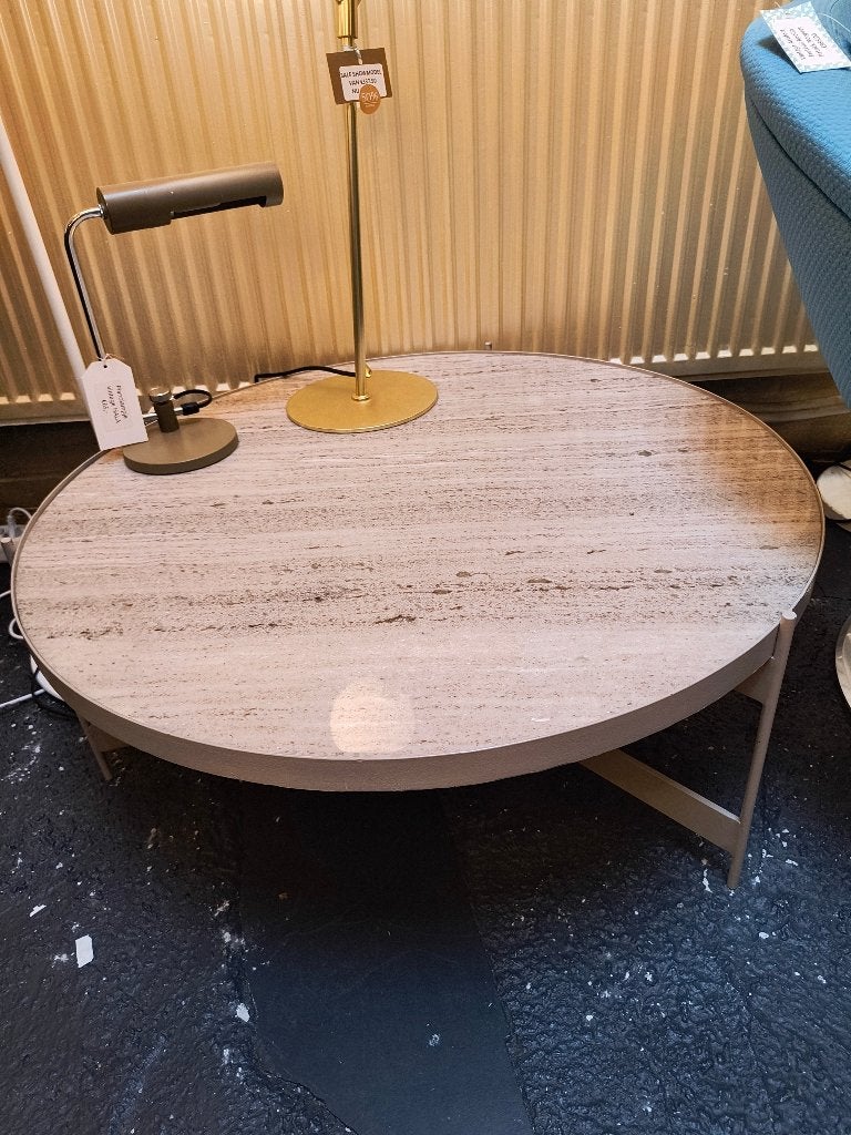 Travertin salontafel Japandi stijl, 50 tot 100 cm, Overige materialen, Rond, Zo goed als nieuw