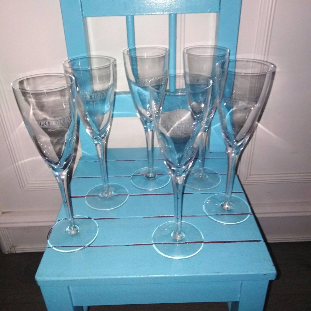 Piper Heidsieck Champagne glazen wit logo 20 cm set van 6, Ophalen, Glas of Glazen, Overige merken, Overige stijlen