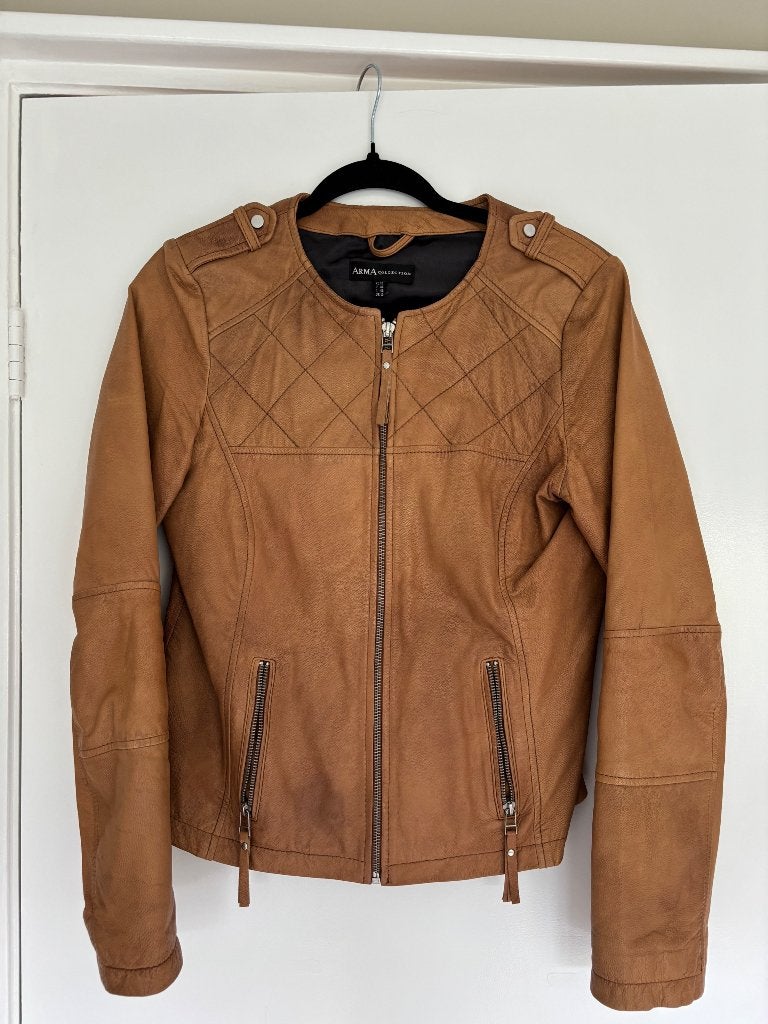 Leren jasje, Kleding | Dames, Jasjes, Kostuums en Pakken, Maat 38/40 (M), Bruin, Ophalen of Verzenden, Jasje