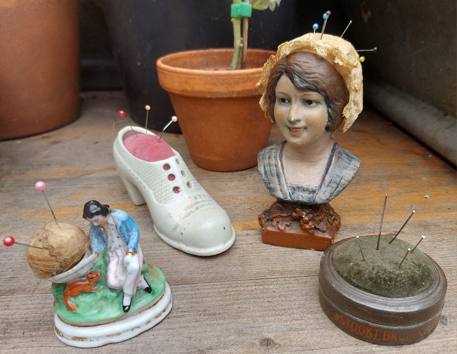 Antieke speldenkussen 4 stuks in een lotje, Antiek en Kunst, Ophalen of Verzenden