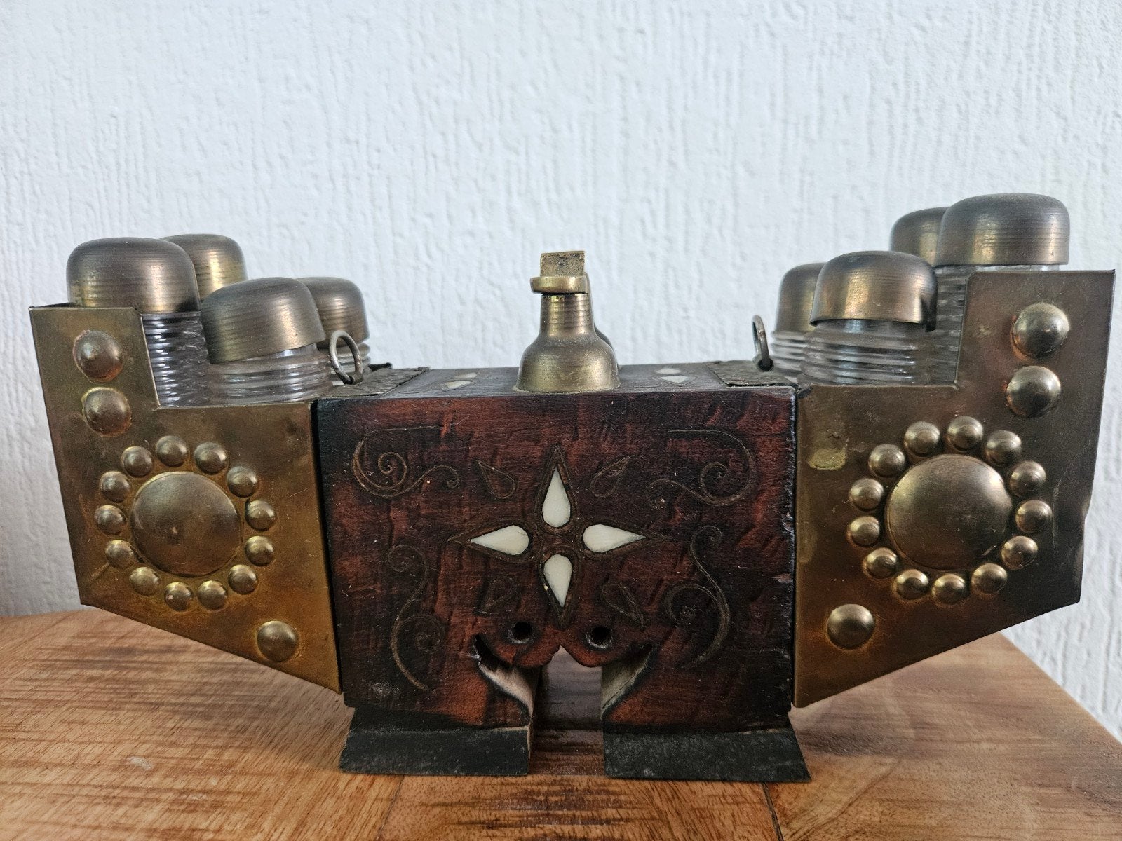 Antieke Turkse Schoenpoetsdoos  Hout Messing, Ophalen of Verzenden