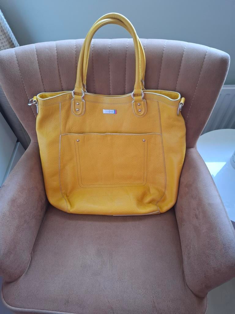 Stijlvolle Gele Leren Shopper - Ruim en Praktisch, Ophalen of Verzenden, Gebruikt, Geel, Shopper