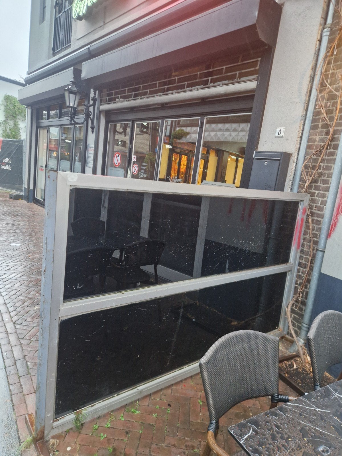 Terrasscherm met glaspanelen 4 stuk, Gebruikt, Aluminium, Ophalen of Verzenden, 200 cm of meer