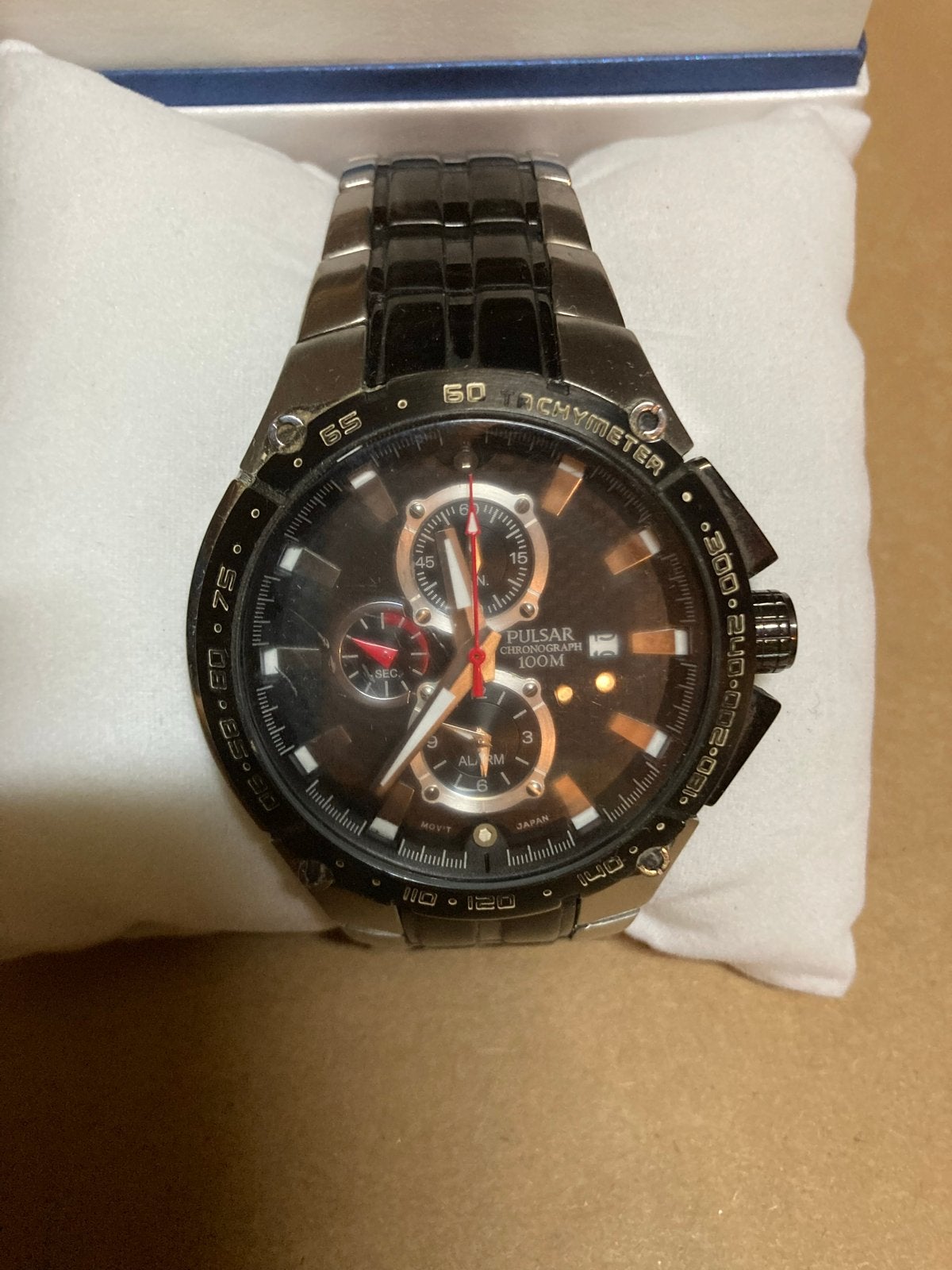 Pulsar Chronograph 100M Herenhorloge - Zwart/Zilver, Sieraden, Tassen en Uiterlijk, Overige merken, Staal, Gebruikt, Staal