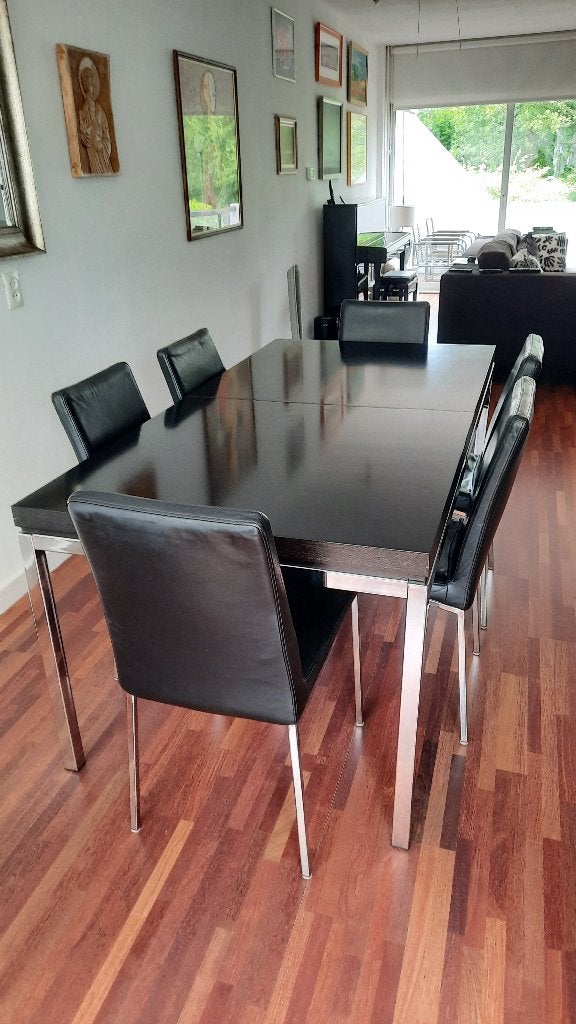 Eettafel (uitklapbaar middenstuk) met 6 stoelen, Ophalen, Gebruikt, Overige materialen, 50 tot 100 cm