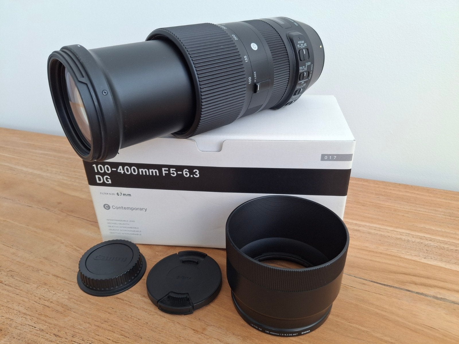 Sigma 100-400mm F5-6.3 DG OS HSM Contemporary Canon, Audio, Tv en Foto, Zonnekap, Sigma, Zo goed als nieuw, Canon EF