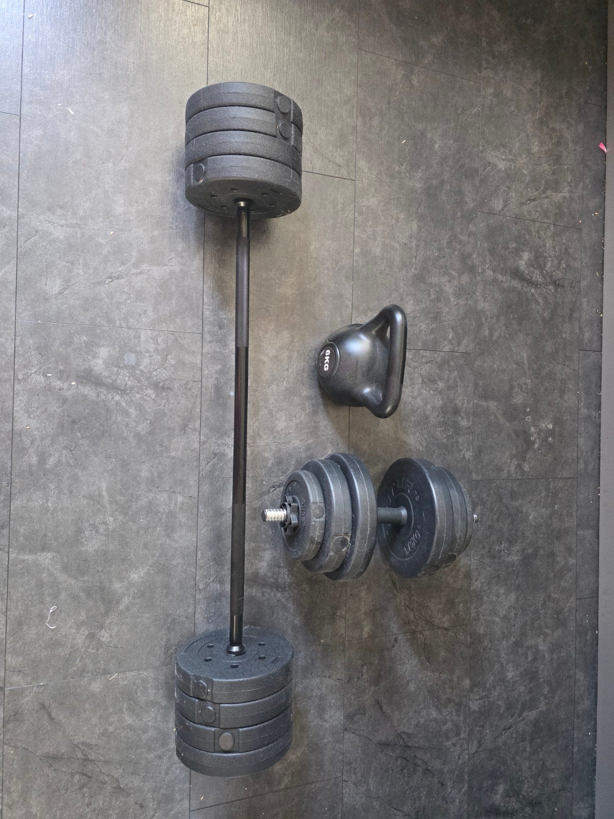 Halterset : Halter, Halterschijven & Kettlebell 2x20kg 1x6kg, Sport en Fitness, Fitnessmaterialen, Ophalen, Gebruikt, Rug, Halterset