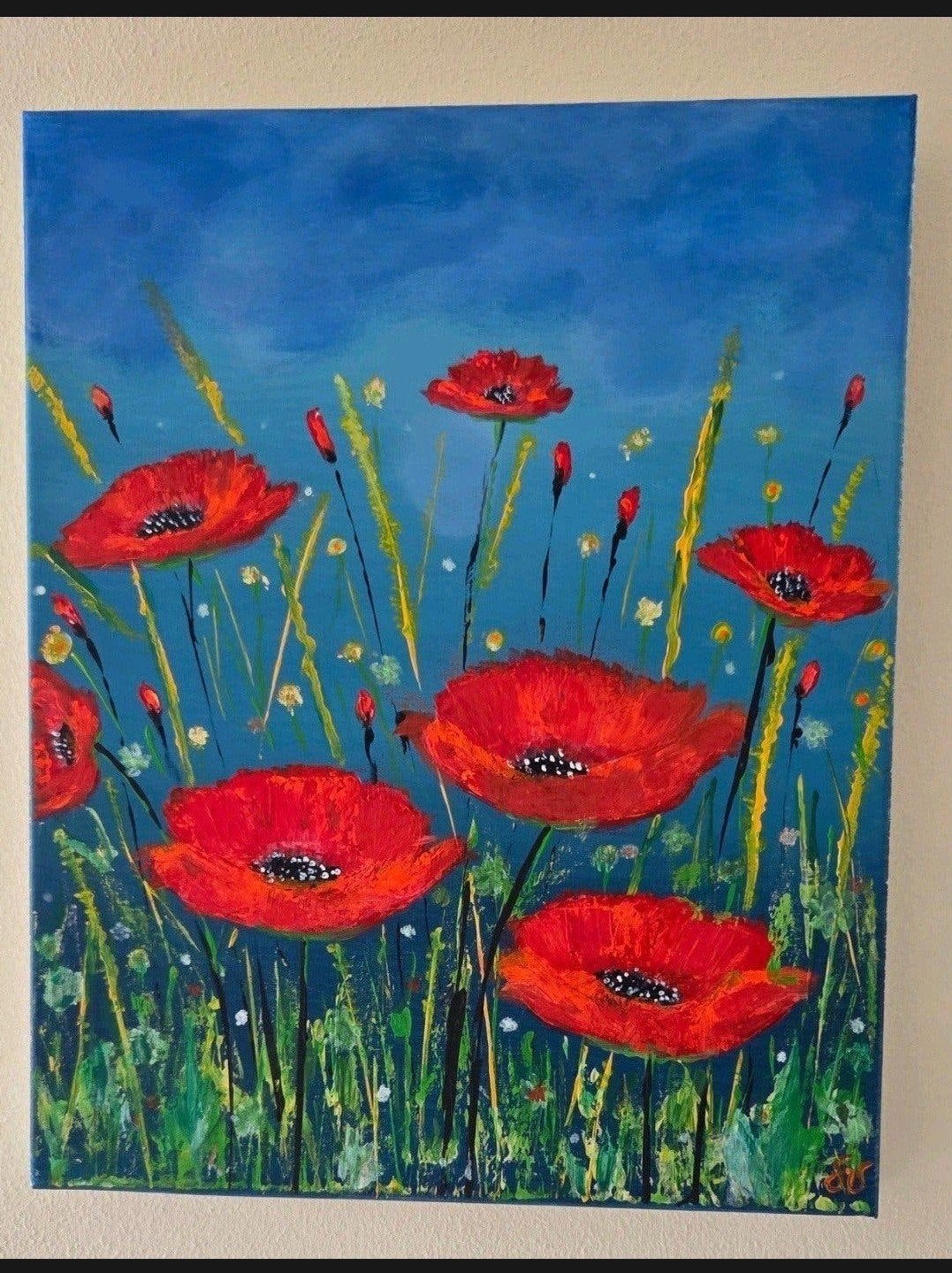 Uniek handgeschilderd klaprozen schilderij - Acrylverf, Ophalen