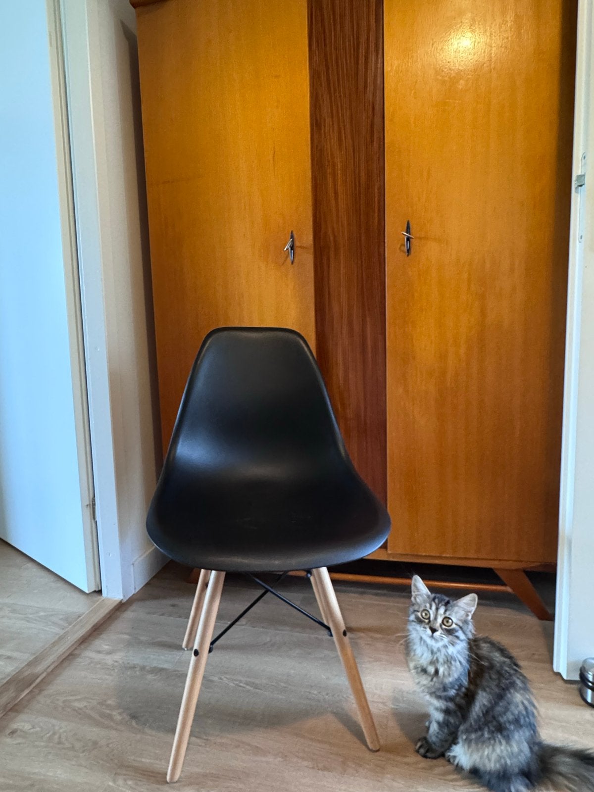 4 zwarte stoelen van Sklum met houten poten, Ophalen, Gebruikt, Zwart, Vier