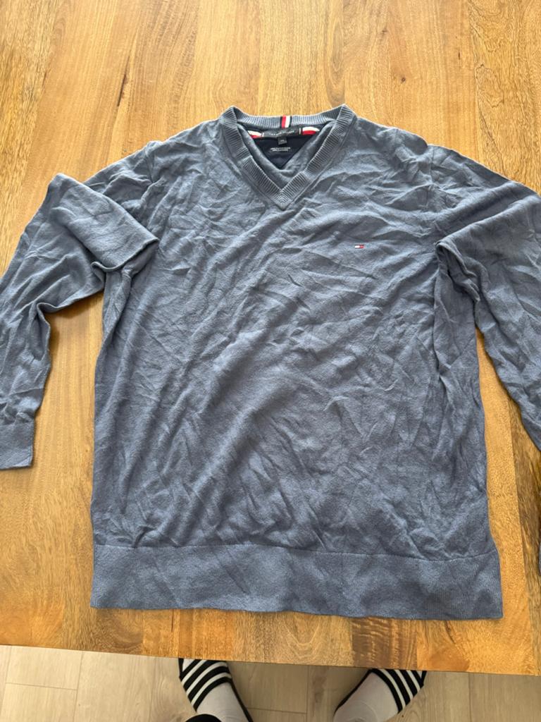 Tommy Hilfiger V-hals trui - Pima katoen/kasjmier blend, Ophalen of Verzenden, Gedragen, Overige maten, Grijs
