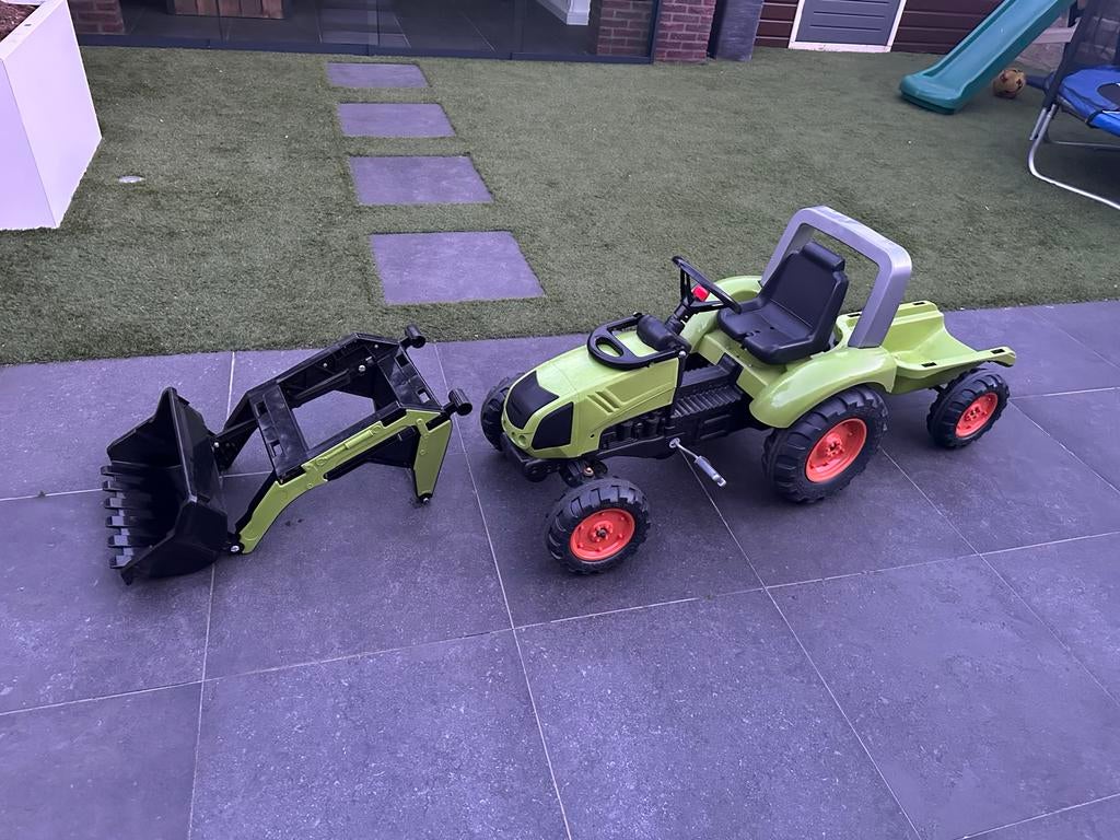 1 Groene Traptrekkers met Aanhanger en Graafbak, Kinderen en Baby's, Speelgoed | Buiten | Voertuigen en Loopfietsen, Ophalen, Gebruikt