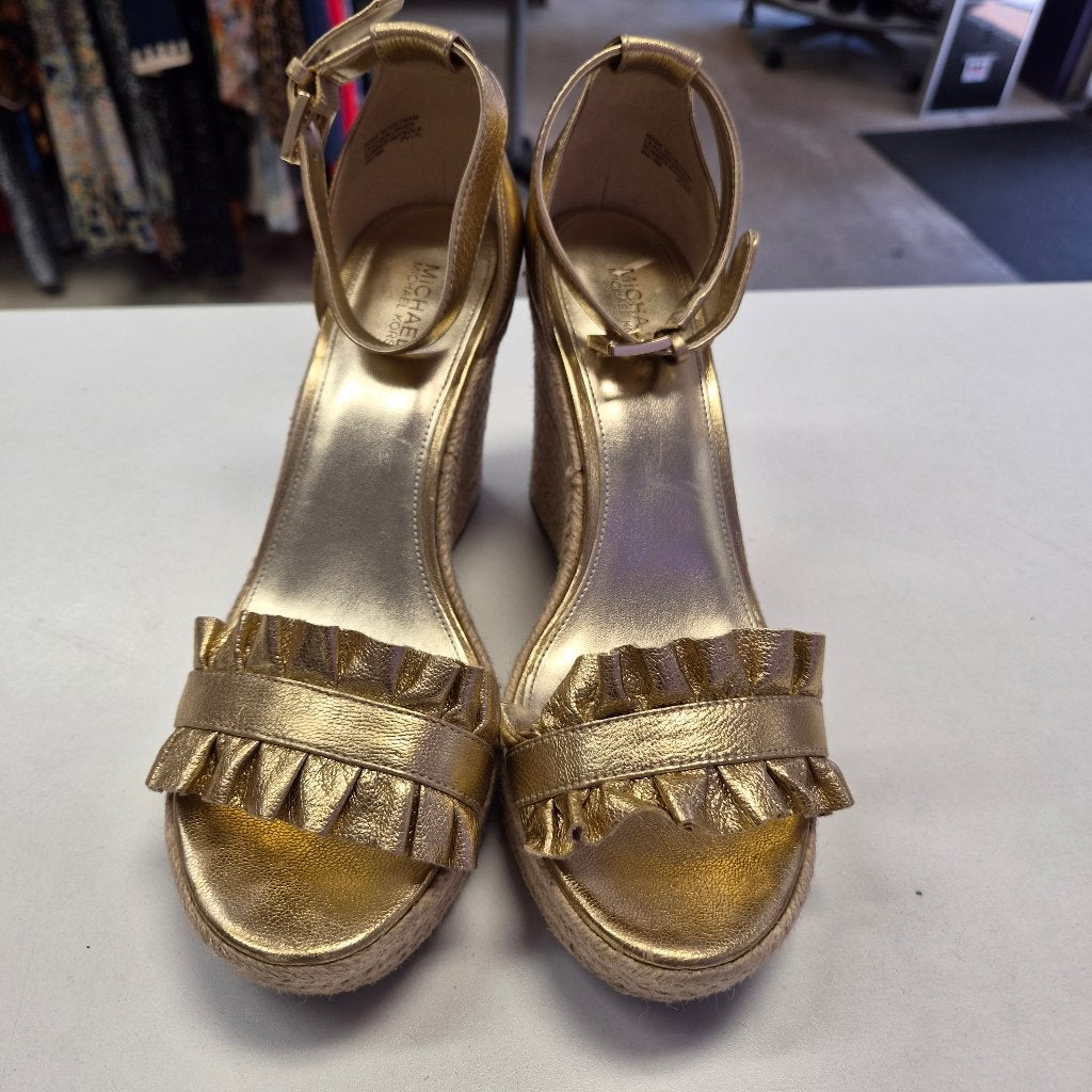 Michael Kors gouden leren sleehak sandalen maat 38 51938, Michael Kors (Europe) B.V., Danzigerkade 165, 1013 AP Amsterdam, Nederland