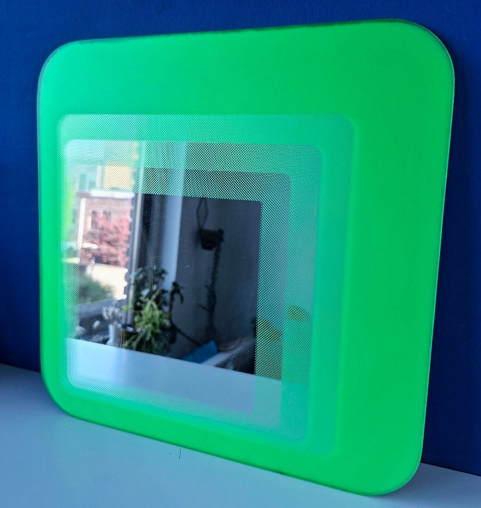 IKEA HYLKJE spiegel met neongroene rand/90s, Huis en Inrichting, Ophalen, Minder dan 50 cm, Gebruikt, Vierkant