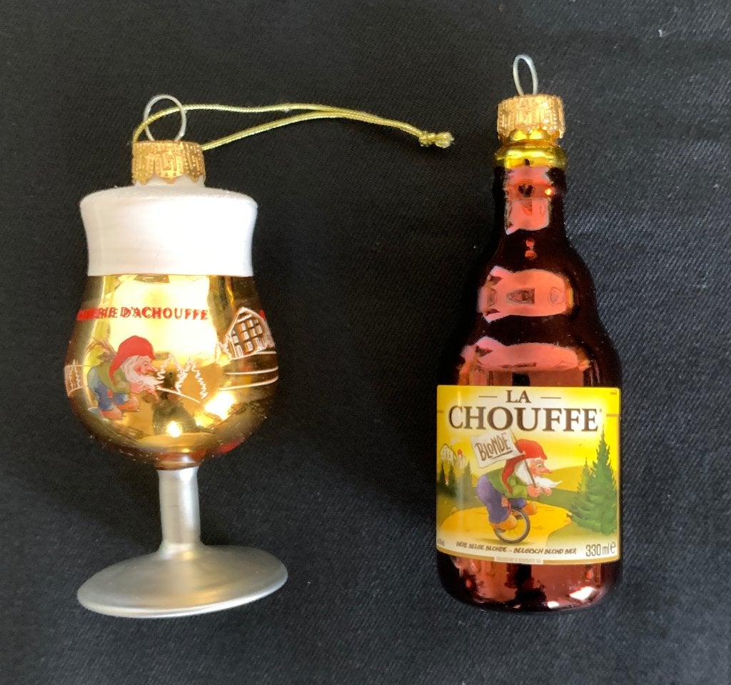 Twee verschillenden kerstornamenten glas La chouffe, Verzenden, Zo goed als nieuw, Overige typen, Overige merken